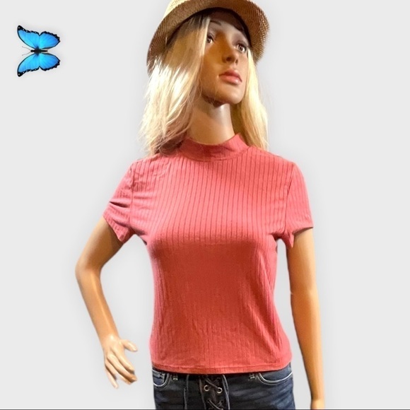 PINK ribbed mock turtle neck top - Picture 3 of 8